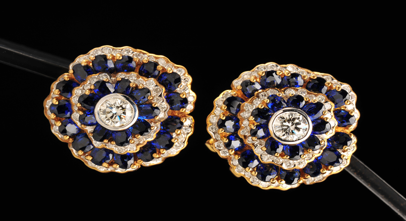 18K Yellow Gold with Sapphire and Diamond Earring