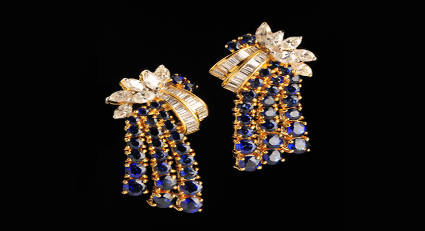 18K Yellow Gold with Sapphire and Diamond Earring