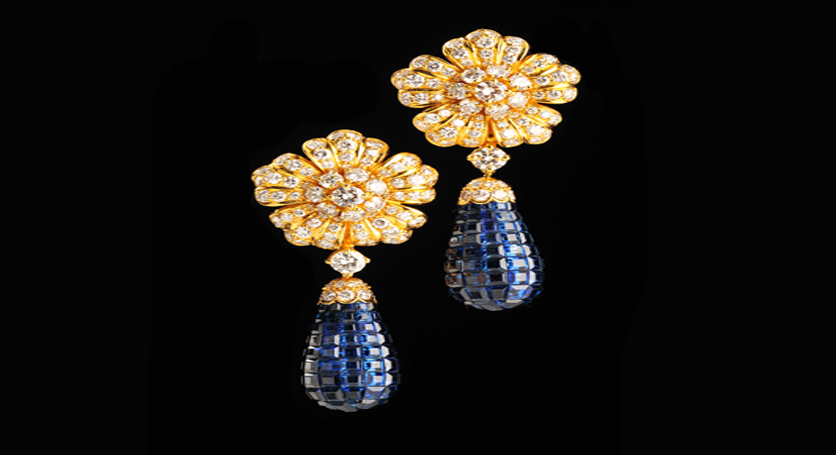 18K Yellow Gold with Sapphire and Diamond Earring
