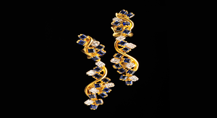 18K Yellow Gold with Sapphire and Diamond Earring
