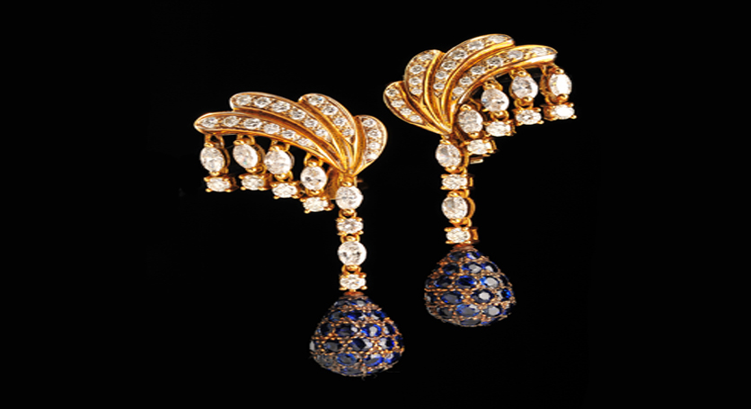 18K Yellow Gold with Sapphire and Diamond Earring