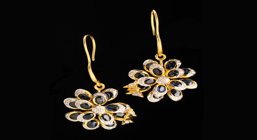 18K Yellow Gold with Sapphire and Diamond Earring