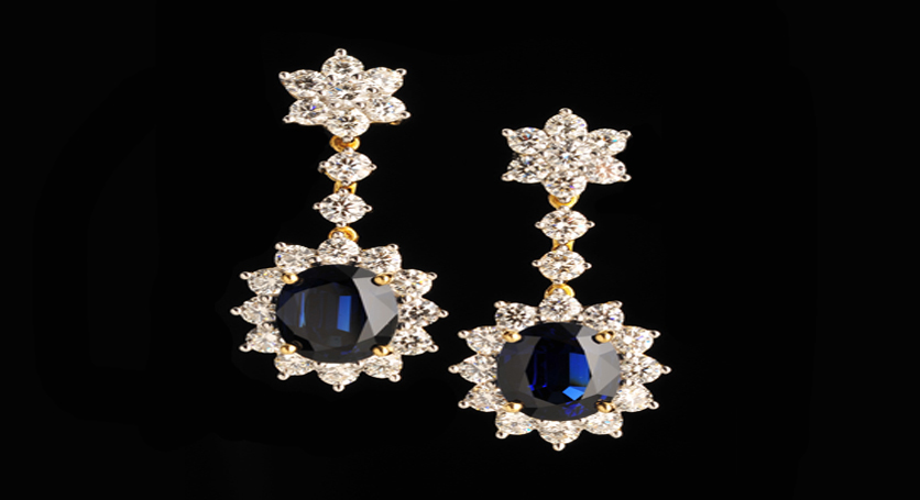 18K Yellow Gold with Sapphire and Diamond Earring