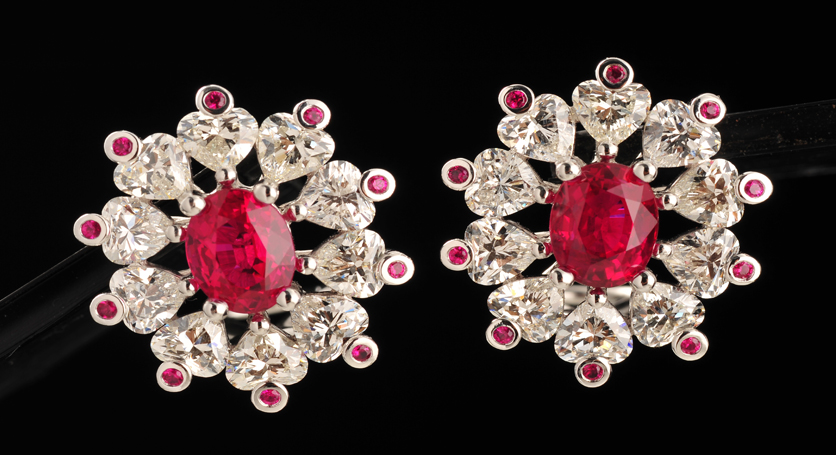 Platinum with Ruby and Diamond Earring