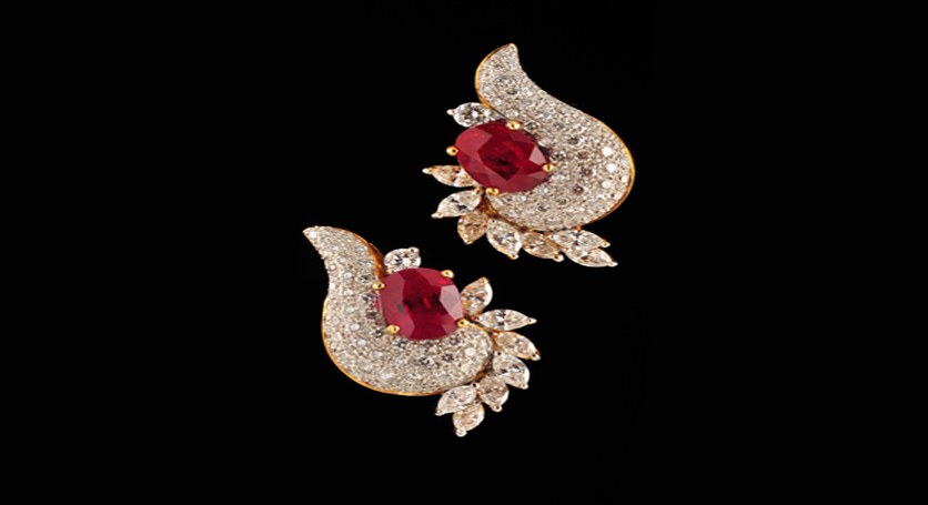 18K Yellow Gold with Ruby and Diamond Earring