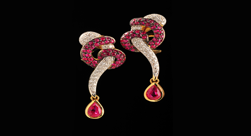 18K Yellow Gold with Ruby and Diamond Earring