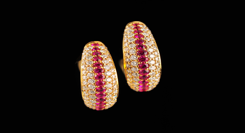 18K Yellow Gold with Ruby and Diamond Earring