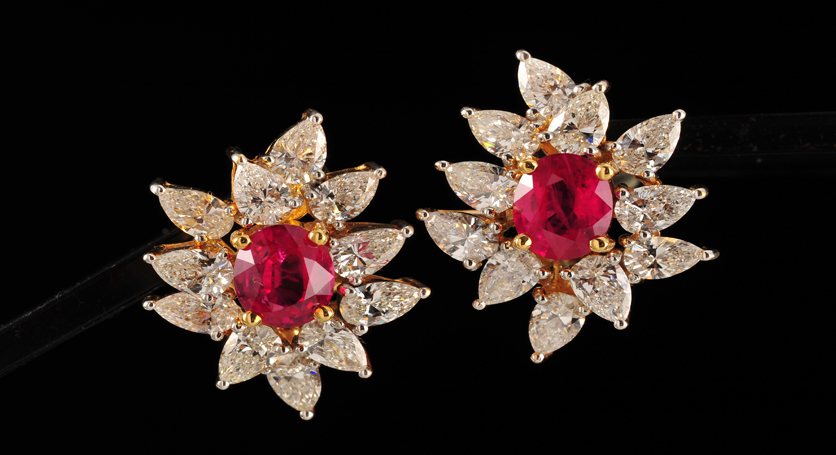 18K Yellow Gold with Ruby and Diamond Earring