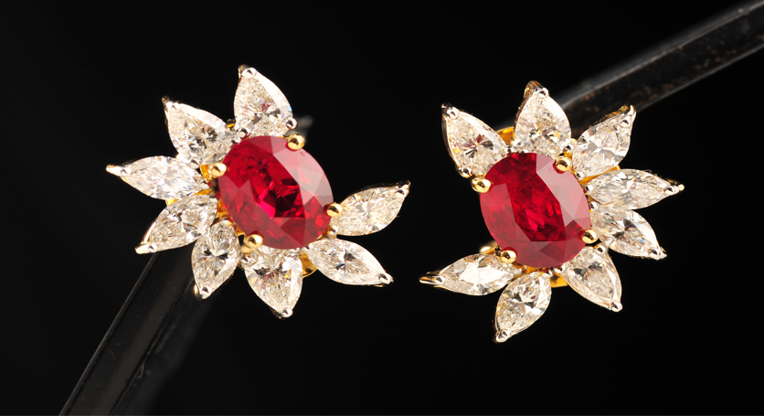 18K Yellow Gold with Ruby and Diamond Earring