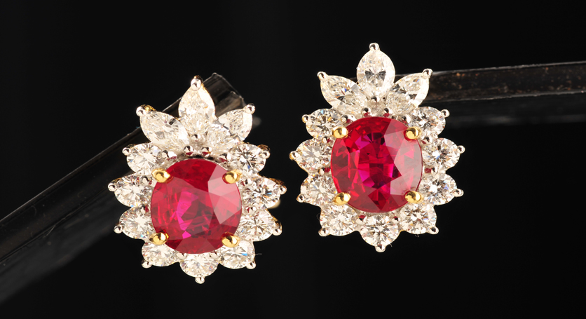 18K Yellow Gold with Ruby and Diamond Earring