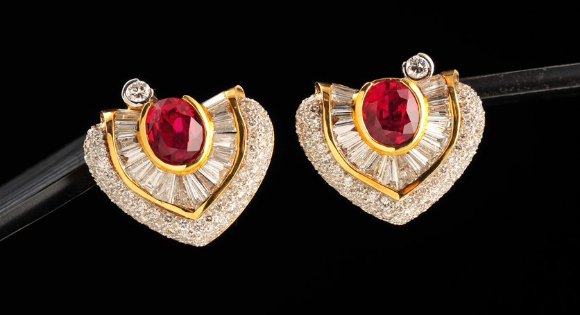 18K Yellow Gold with Ruby and Diamond Earring
