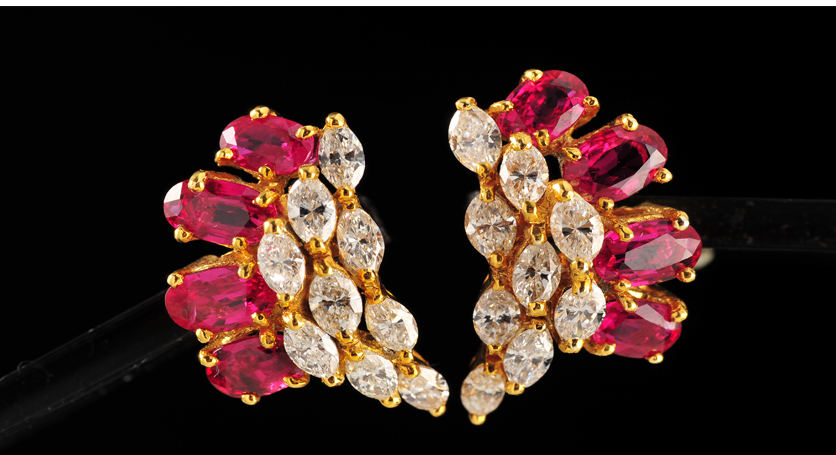 18K Yellow Gold with Ruby and Diamond Earring