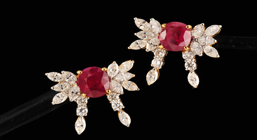 18K Yellow Gold with Ruby and Diamond Earring