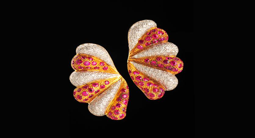 18K Yellow Gold with Ruby and Diamond Earring