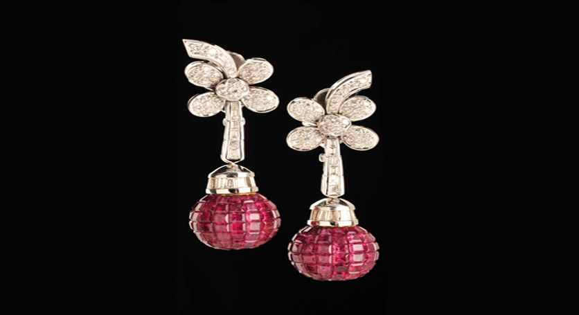 18K White Gold with Ruby and Diamond Earring