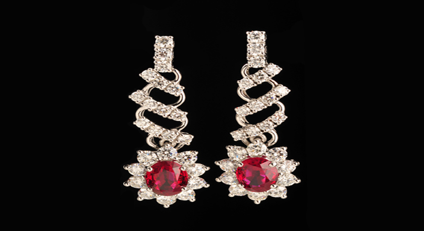 18K White Gold with Ruby and Diamond Earring