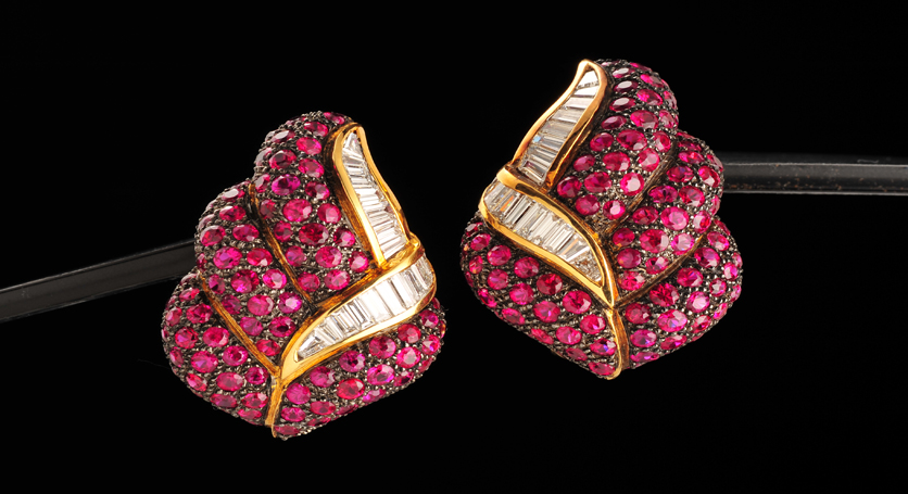18K Yellow Gold with Ruby and Diamond Earring