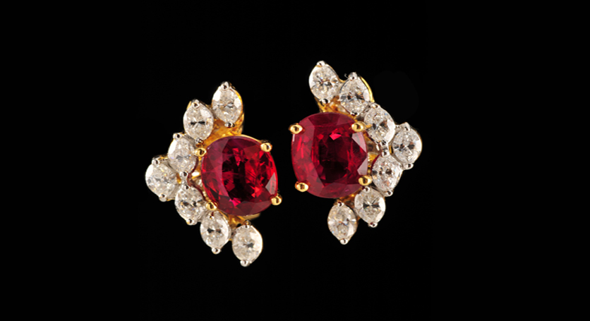 18K Yellow Gold with Ruby and Diamond Earring