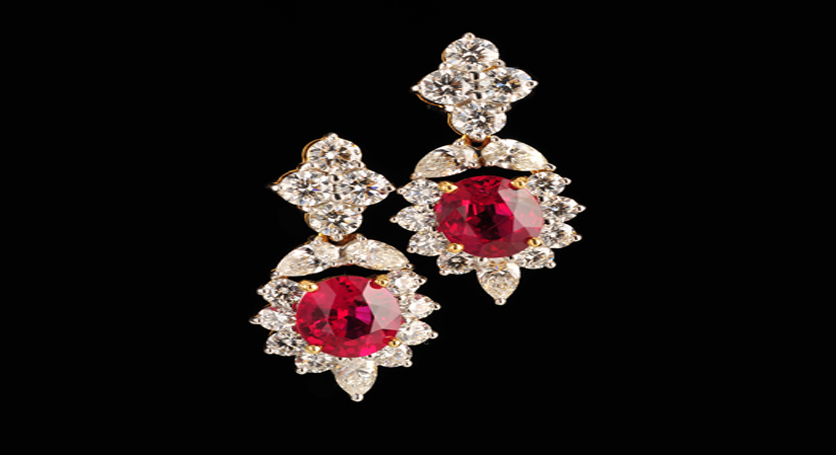 18K Yellow Gold with Ruby and Diamond Earring