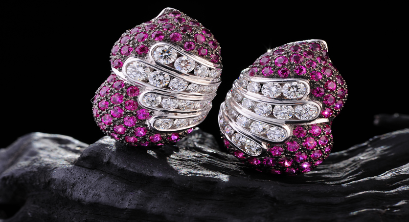 18K White Gold with Pink Sapphire and Diamond Earring