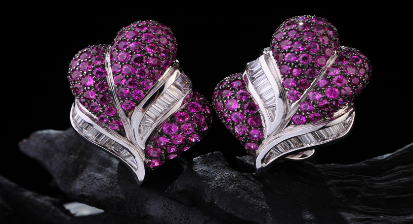 18K White Gold with Pink Sapphire and Diamond Earring