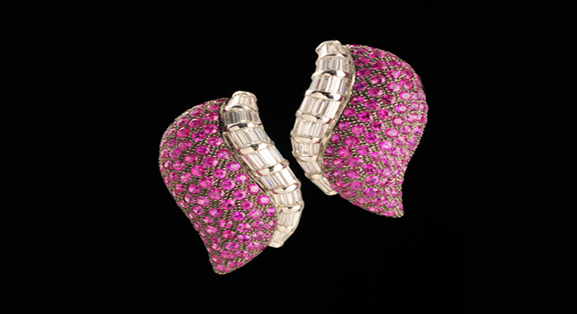 18K White Gold with Pink Sapphire and Diamond Earring