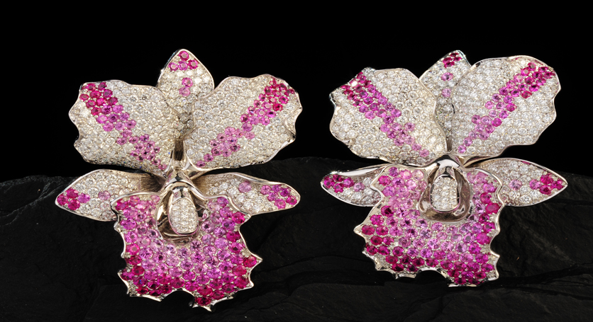 18K White Gold with Ruby, Pink Sapphire and Diamond Earring