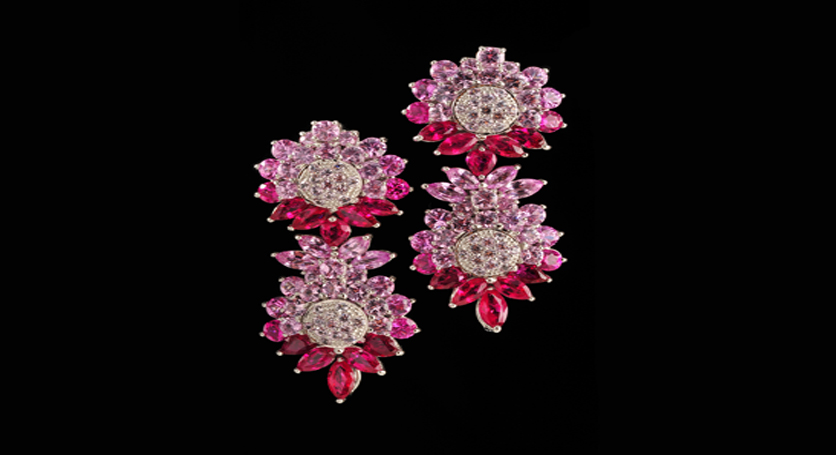 Platinum with Ruby, Pink Sapphire and Diamond Earring