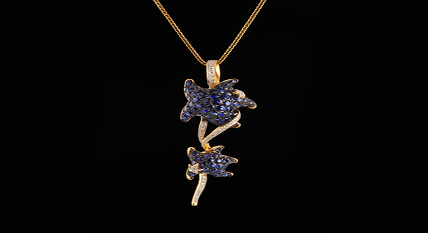18K Yellow Gold with Sapphire and Diamond Pendant