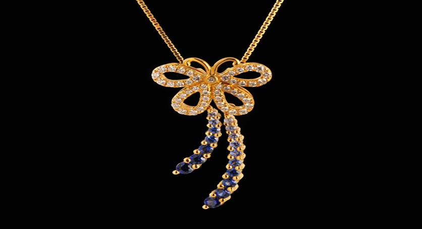 18K Yellow Gold with Sapphire and Diamond Pendant