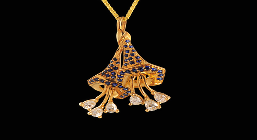 18K Yellow Gold with Sapphire and Diamond Pendant