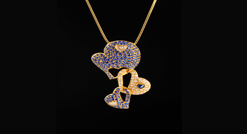 18K Yellow Gold with Sapphire and Diamond Pendant