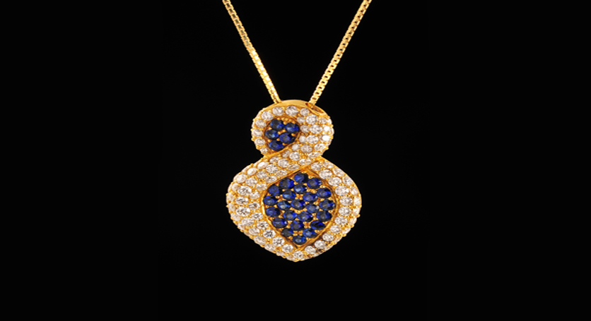 18K Yellow Gold with Sapphire and Diamond Pendant