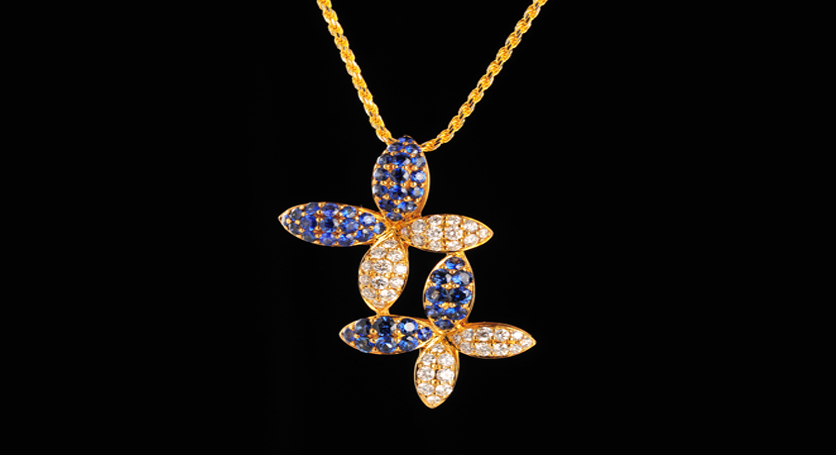 18K Yellow Gold with Sapphire and Diamond Pendant