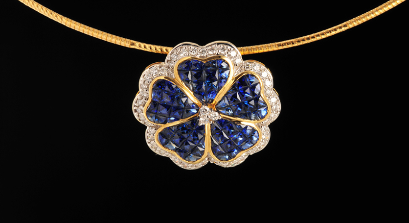 18K Yellow Gold with Sapphire and Diamond Pendant