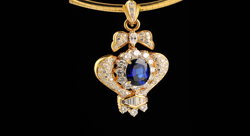 18K Yellow Gold with Sapphire and Diamond Pendant