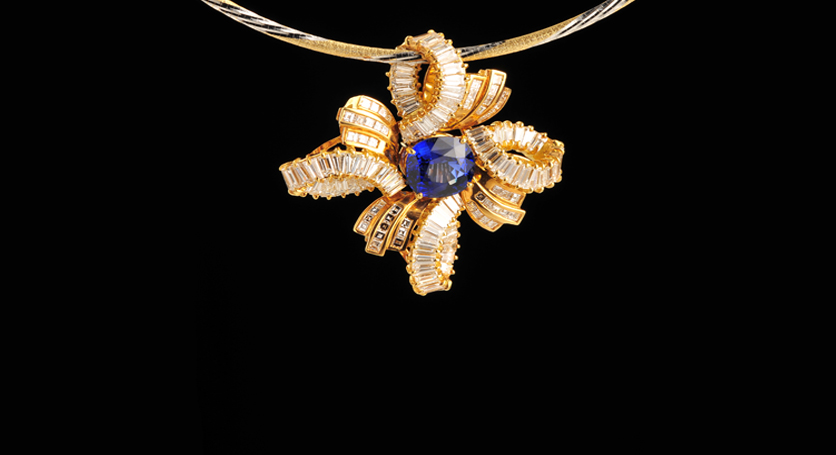 18K Yellow Gold with Sapphire and Diamond Pendant