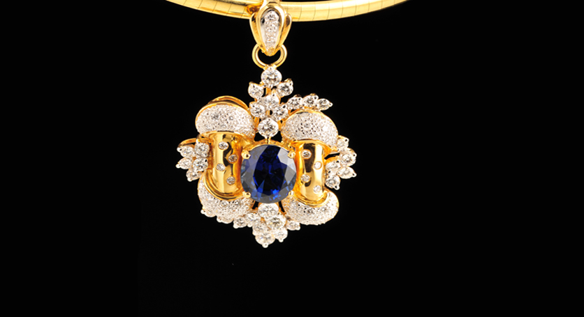 18K Yellow Gold with Sapphire and Diamond Pendant