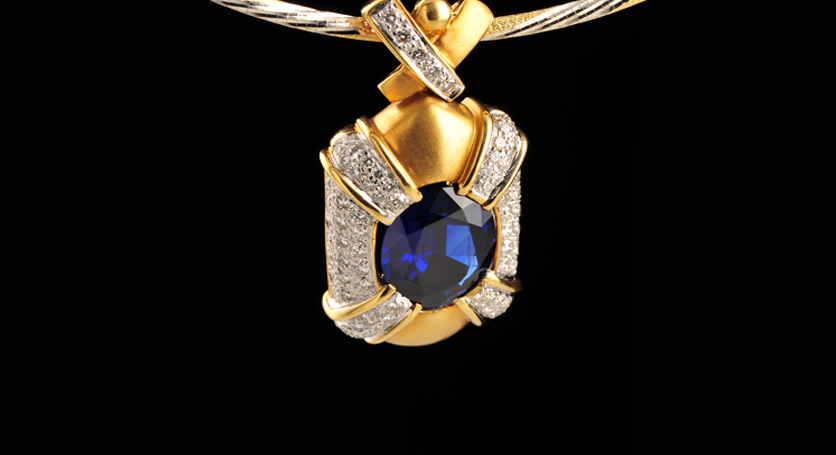 18K Yellow Gold with Sapphire and Diamond Pendant