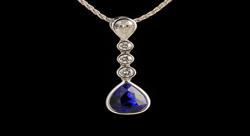 18K White Gold with Sapphire and Diamond Pendant