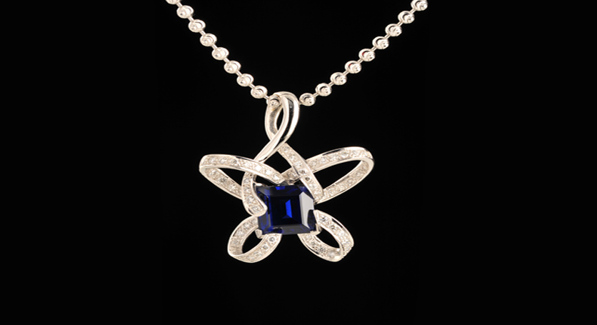 18K White Gold with Sapphire and Diamond Pendant