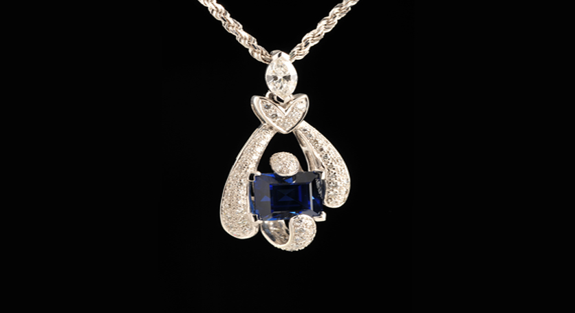 18K White Gold with Sapphire and Diamond Pendant