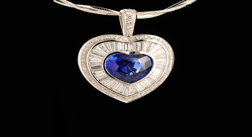 18K White Gold with Sapphire and Diamond Pendant