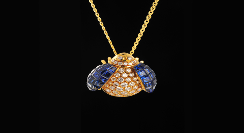 18K Yellow Gold with Sapphire and Diamond Pendant