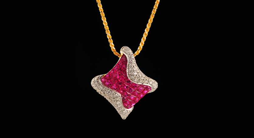 18K Yellow Gold with Ruby and Diamond Pendant