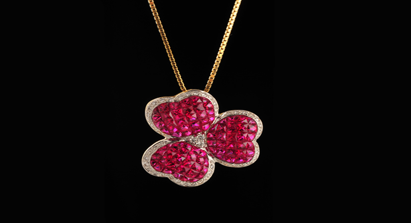 18K Yellow Gold with Ruby and Diamond Pendant