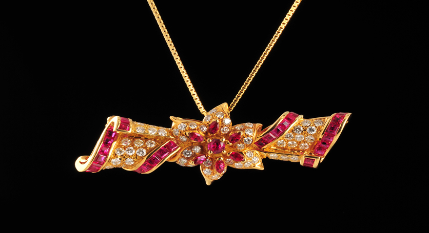 18K Yellow Gold with Ruby and Diamond Pendant