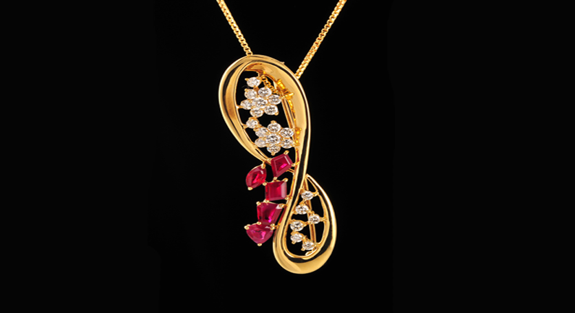 18K Yellow Gold with Ruby and Diamond Pendant