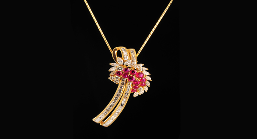 18K Yellow Gold with Ruby and Diamond Pendant