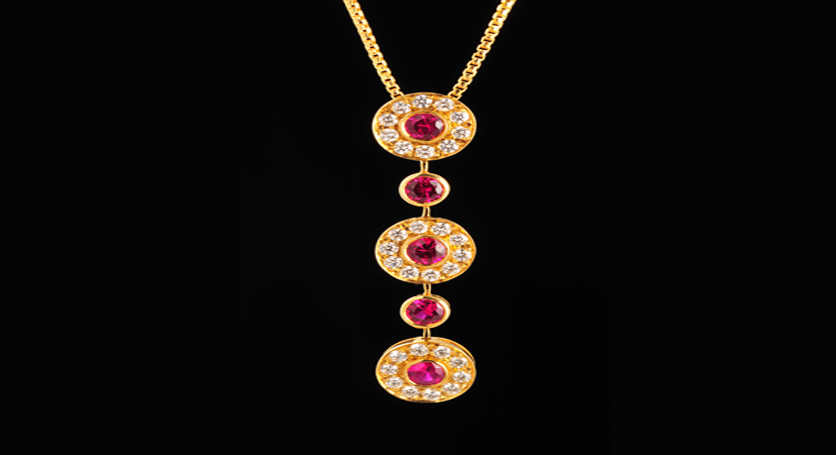 18K Yellow Gold with Ruby and Diamond Pendant